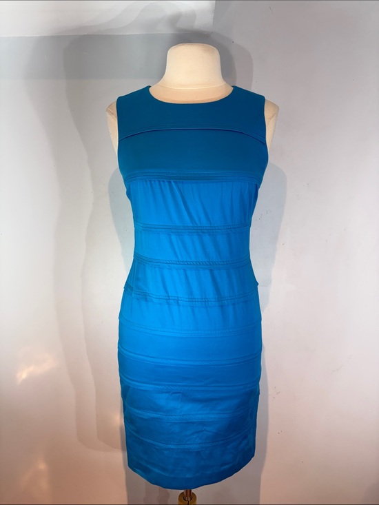 Dresses & Skirts - Calvin Klein Dress Womens Blue Sheath Sleeveless Pintucks Cotton Stretch Sz 8